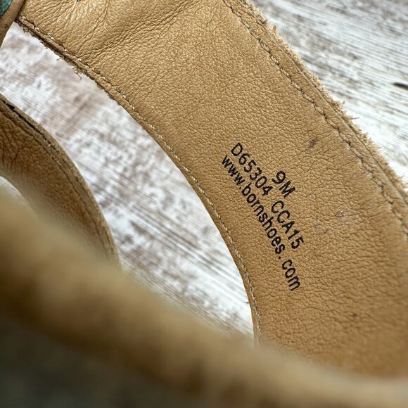 Born Zemora Slip On Leather Wedge Sandal Shoe Women's Sz 9 Green Metallic Beachy - Picture 6 of 13